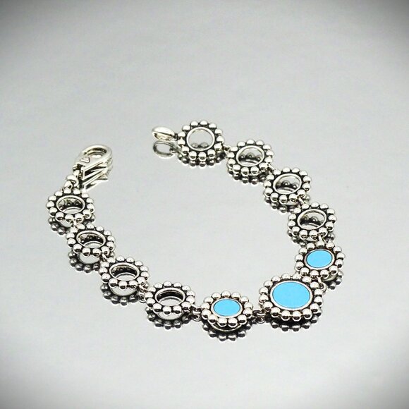 LAGOS Maya Sterling Silver Blue Ceramic Circle Stations Bracelet - Picture 2 of 11